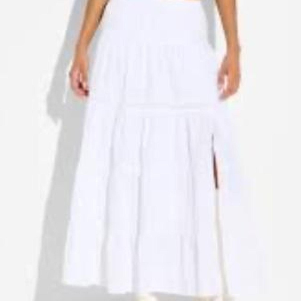 Wild Fable Women's Lace Inset Tiered Maxi Skirt with Side Slit and Elastic Waist